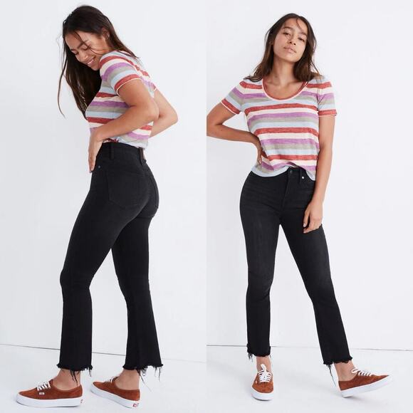Madewell Cali Demi-Boot Jeans Black Petite 25P Mid Rise Stretch Denim Raw Hem - Picture 1 of 8